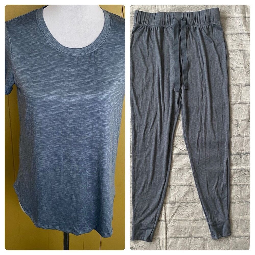 Roudelain Women S short sleeve/jogger pants pajama set blue